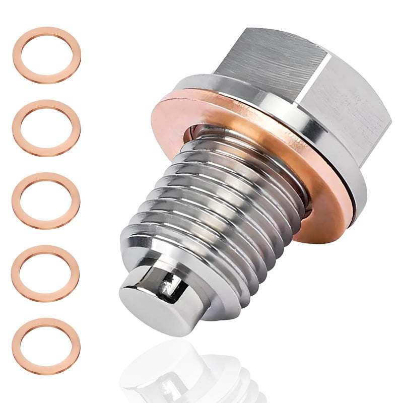 M12125 Magnetic Oil Drain Plug Aluminum Stainless Steel Oil Pan Bolt Nut with 5 Copper Gaskets Leakproof Replacement Car Accessories Universal for Most Vehicles Modification M12125