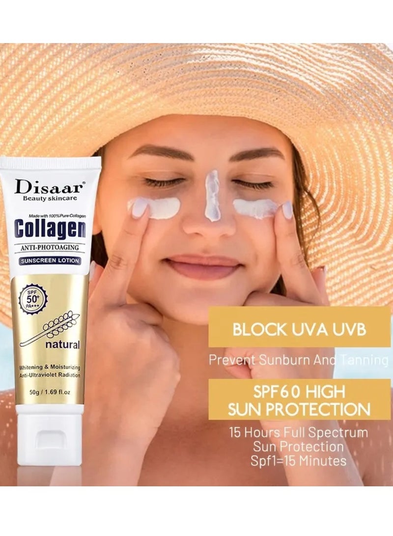 Disaar 50g Collagen Photoaging Sunscreen Lotion Natural Moisturizing UV Protection Skin Care Whitening SPF 50 Anti Sun UV Sunscreen Cream Lotion Anti sun cream Lotion Collagen Sunscreen Lotion - Image 2