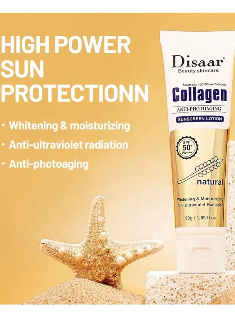 Disaar 50g Collagen Photoaging Sunscreen Lotion Natural Moisturizing UV Protection Skin Care Whitening SPF 50 Anti Sun UV Sunscreen Cream Lotion Anti sun cream Lotion Collagen Sunscreen Lotion - Image 3