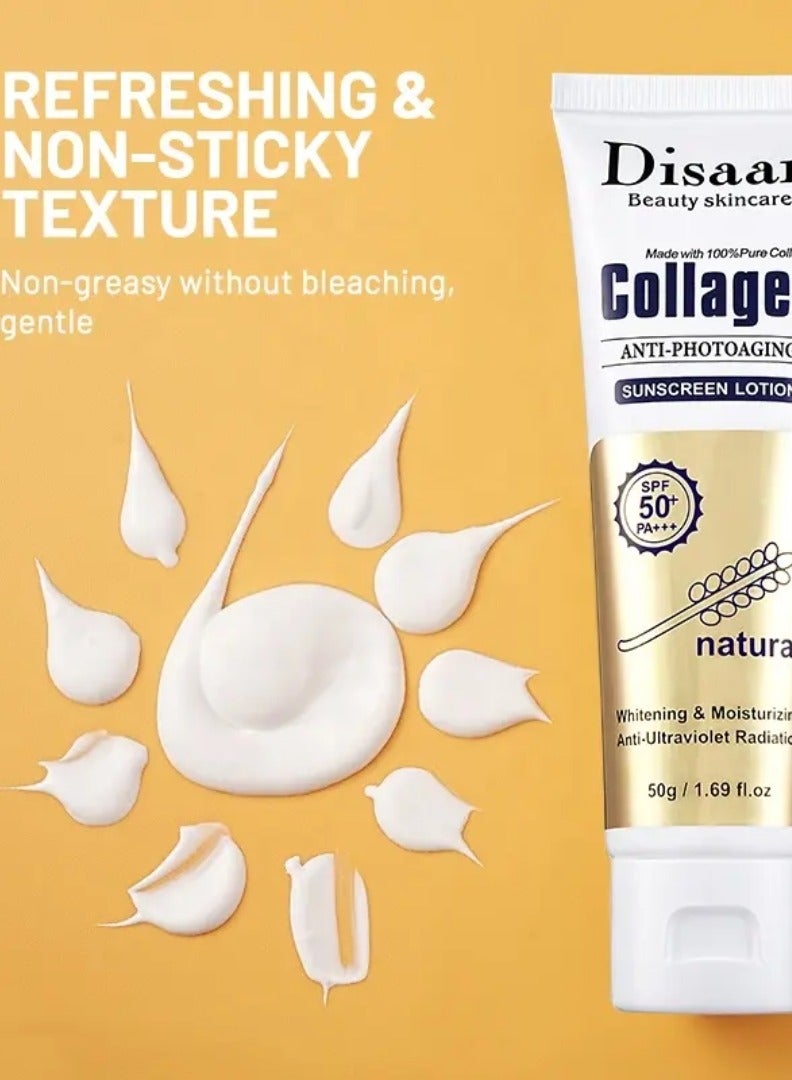 Disaar 50g Collagen Photoaging Sunscreen Lotion Natural Moisturizing UV Protection Skin Care Whitening SPF 50 Anti Sun UV Sunscreen Cream Lotion Anti sun cream Lotion Collagen Sunscreen Lotion - Image 5