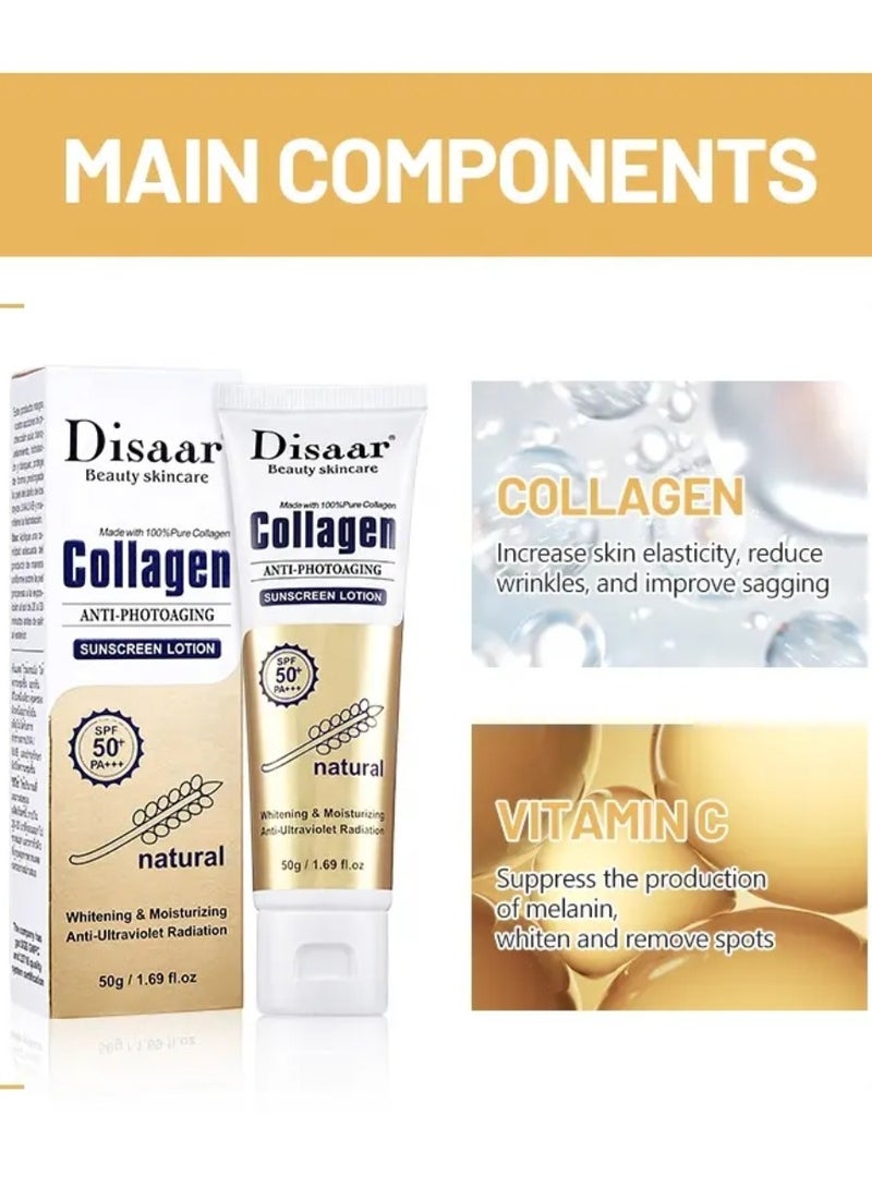Disaar 50g Collagen Photoaging Sunscreen Lotion Natural Moisturizing UV Protection Skin Care Whitening SPF 50 Anti Sun UV Sunscreen Cream Lotion Anti sun cream Lotion Collagen Sunscreen Lotion - Image 4