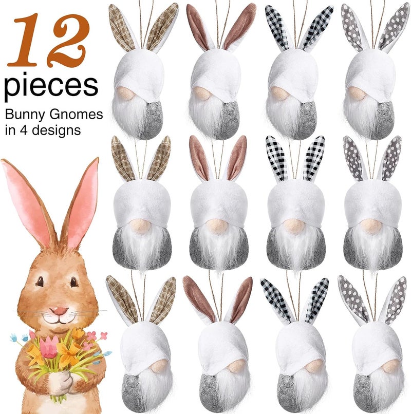 Boyiee 12 Pieces Easter Gnomes Bunny Ornaments for Tree Farmhouse Easter Decor Spring Gnomes Hanging Garlands Vase Filler Fabric Bunnies for Rustic Basket Tiered Tray Decor - Image 2