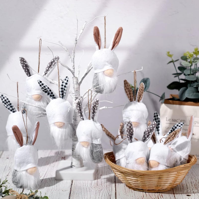 Boyiee 12 Pieces Easter Gnomes Bunny Ornaments for Tree Farmhouse Easter Decor Spring Gnomes Hanging Garlands Vase Filler Fabric Bunnies for Rustic Basket Tiered Tray Decor - Image 4