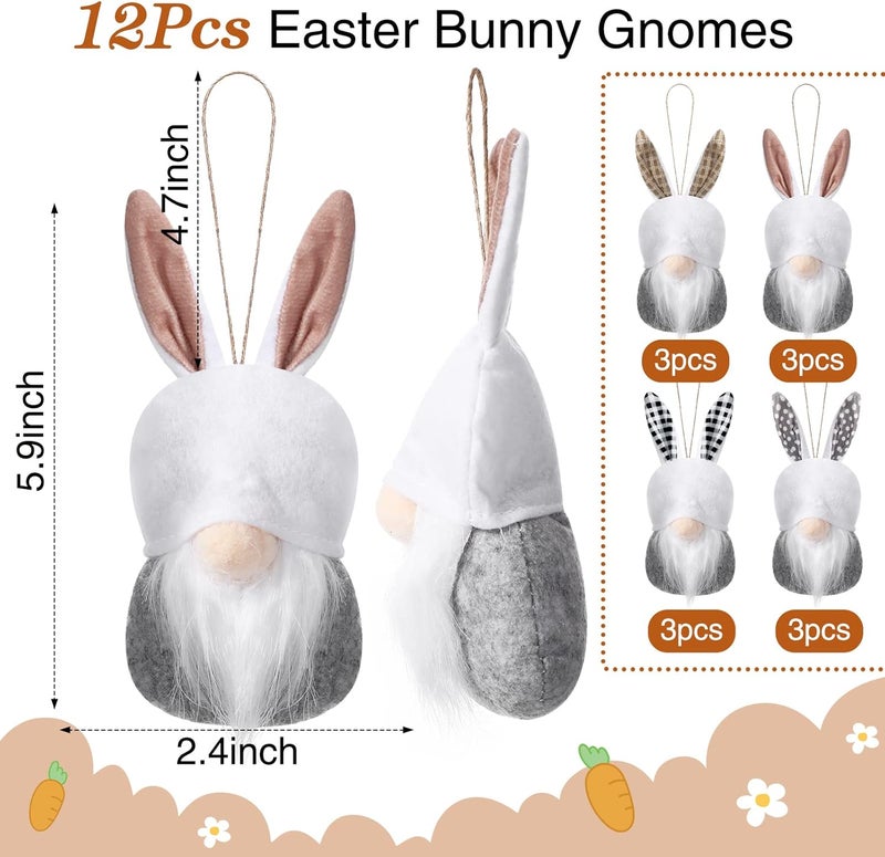 Boyiee 12 Pieces Easter Gnomes Bunny Ornaments for Tree Farmhouse Easter Decor Spring Gnomes Hanging Garlands Vase Filler Fabric Bunnies for Rustic Basket Tiered Tray Decor - Image 3