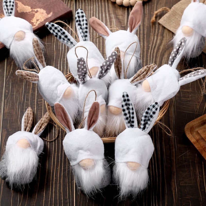 Boyiee 12 Pieces Easter Gnomes Bunny Ornaments for Tree Farmhouse Easter Decor Spring Gnomes Hanging Garlands Vase Filler Fabric Bunnies for Rustic Basket Tiered Tray Decor - Image 5