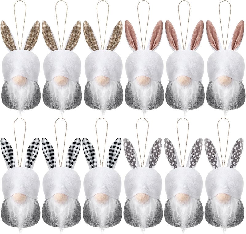 Boyiee 12 Pieces Easter Gnomes Bunny Ornaments for Tree Farmhouse Easter Decor Spring Gnomes Hanging Garlands Vase Filler Fabric Bunnies for Rustic Basket Tiered Tray Decor - Image 1