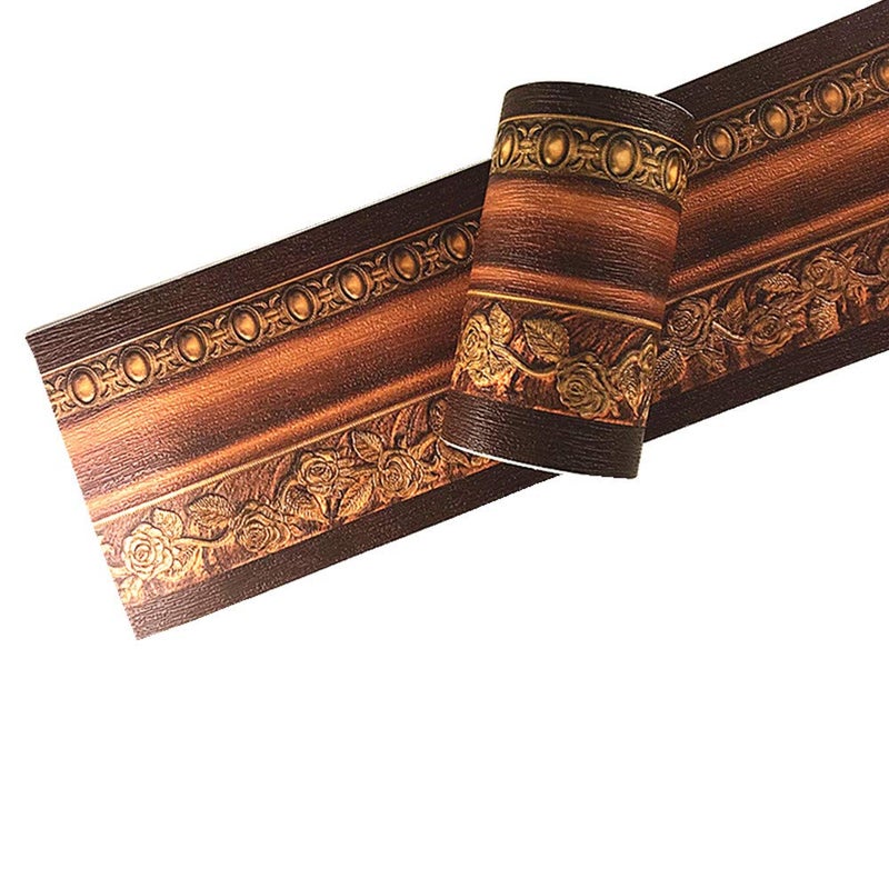 Yija 3D Wood Grain Self Adhesive Peel and Stick Waterproof Wall Border Easy to Apply Home Decor Bathroom Kitchen 4 Inch by 165 Feet Dark Brown