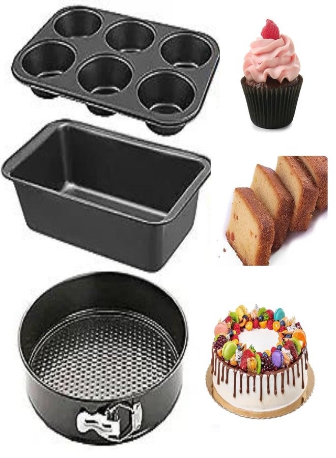 TrendyTrolley Cake Making Combo Set of 3 | Non-Stick Carbon Steel Cake Baking Bakeware for Microwave, Oven & OTG | Cake Tin, Muffin Tray & Bread Mould | Durable & Easy Release - Image 1
