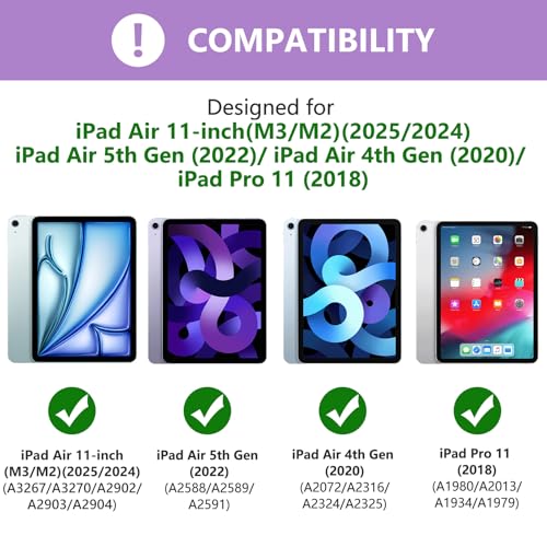 TQQ Keyboard Case for iPad Air 11-inch (M3 2025 / M2 2024) & Air 4th/5th Gen, Magnetic Wireless Detachable Keyboard, Stand Folio Cover with Pencil Holder, Thin & Light (Purple) - Image 2