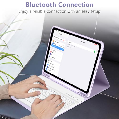 TQQ Keyboard Case for iPad Air 11-inch (M3 2025 / M2 2024) & Air 4th/5th Gen, Magnetic Wireless Detachable Keyboard, Stand Folio Cover with Pencil Holder, Thin & Light (Purple) - Image 5