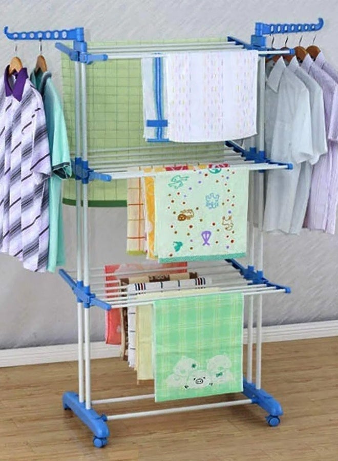 MARGOUN Retractable Drying Rack Clothes Garment Airer 4-tier Stainless Steel, Indoor Outdoor Use with Lockable Lockable Wheels / Blue Color - Image 2