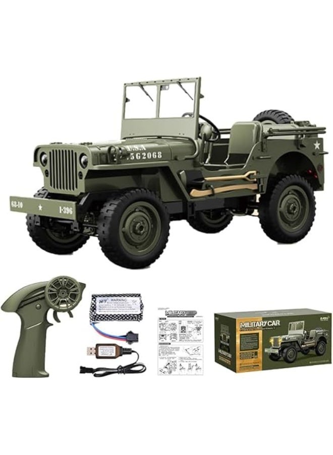 Wheels Remote Control Truck, RC Willys Military Jeep Car 1/10 Scale with Rechargeable Battery 2.4Ghz 4x4 Off-Road Remote-Control Crawler Vehicle for Boys Adult, Birthday Gift - Image 1
