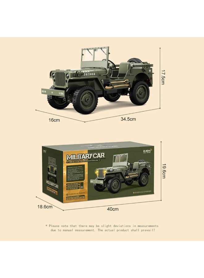 Wheels Remote Control Truck, RC Willys Military Jeep Car 1/10 Scale with Rechargeable Battery 2.4Ghz 4x4 Off-Road Remote-Control Crawler Vehicle for Boys Adult, Birthday Gift - Image 3