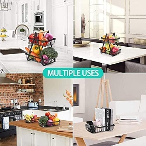 HENIRAG 2Tier Countertop Fruit Basket Fruit Bowl Bread Basket Vegetable Holder for Kitchen Storage Rack Black Iron - Image 3