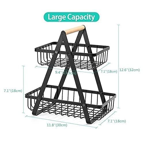 HENIRAG 2Tier Countertop Fruit Basket Fruit Bowl Bread Basket Vegetable Holder for Kitchen Storage Rack Black Iron - Image 5