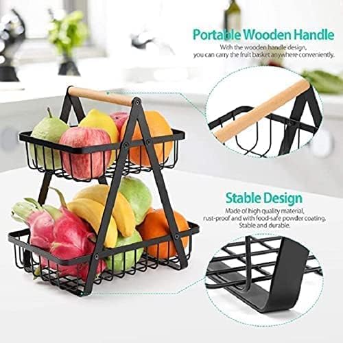 HENIRAG 2Tier Countertop Fruit Basket Fruit Bowl Bread Basket Vegetable Holder for Kitchen Storage Rack Black Iron - Image 2