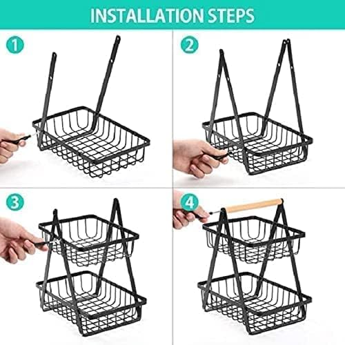 HENIRAG 2Tier Countertop Fruit Basket Fruit Bowl Bread Basket Vegetable Holder for Kitchen Storage Rack Black Iron - Image 4