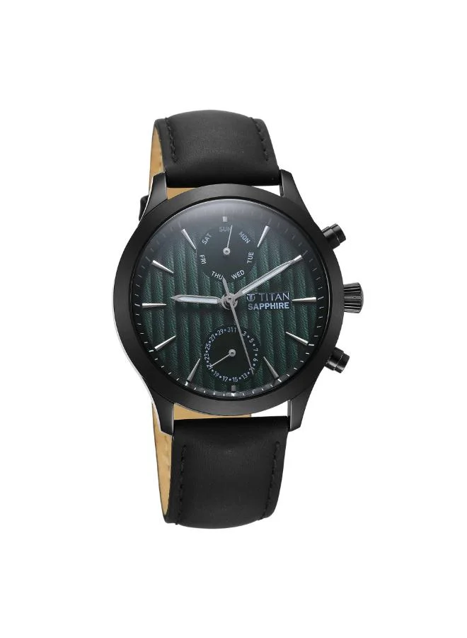 تيتان Men Multifunction Display Watch With Black Leather Strap - 1874NL01