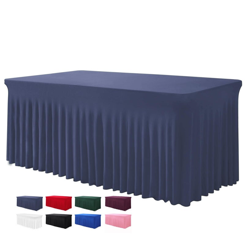 BDDC Table Skirts for Rectangle Tables 6ft - One-Piece Navy Blue Tablecloths and Skirt, Wrinkle Resistant Ruffles Elastic Cover for Banquets, Weddings, Events, Parties - Image 1