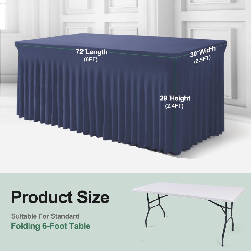 BDDC Table Skirts for Rectangle Tables 6ft - One-Piece Navy Blue Tablecloths and Skirt, Wrinkle Resistant Ruffles Elastic Cover for Banquets, Weddings, Events, Parties - Image 3