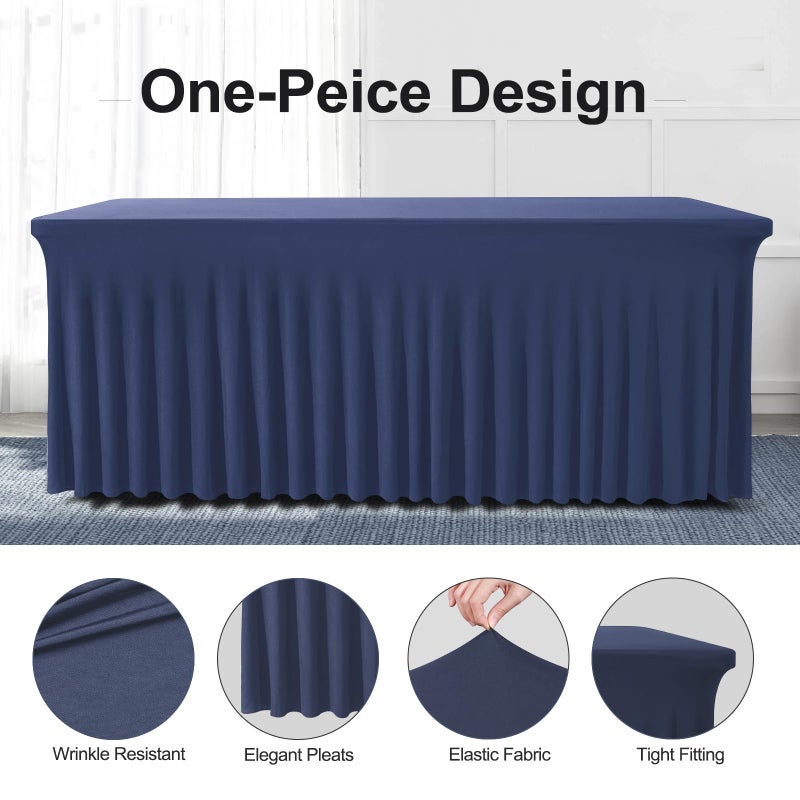 BDDC Table Skirts for Rectangle Tables 6ft - One-Piece Navy Blue Tablecloths and Skirt, Wrinkle Resistant Ruffles Elastic Cover for Banquets, Weddings, Events, Parties - Image 2