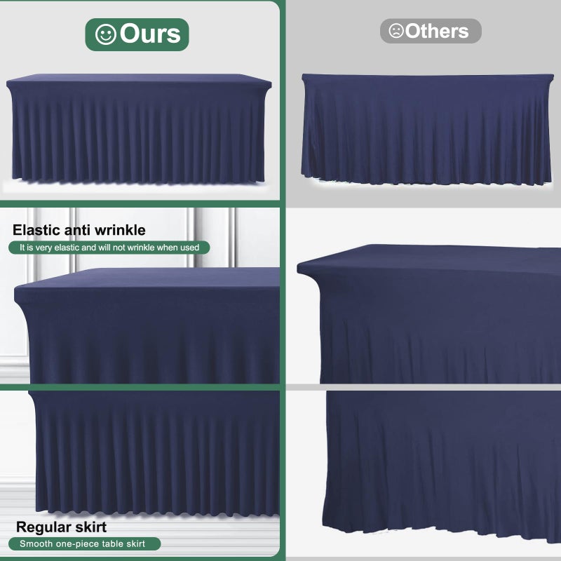 BDDC Table Skirts for Rectangle Tables 6ft - One-Piece Navy Blue Tablecloths and Skirt, Wrinkle Resistant Ruffles Elastic Cover for Banquets, Weddings, Events, Parties - Image 4