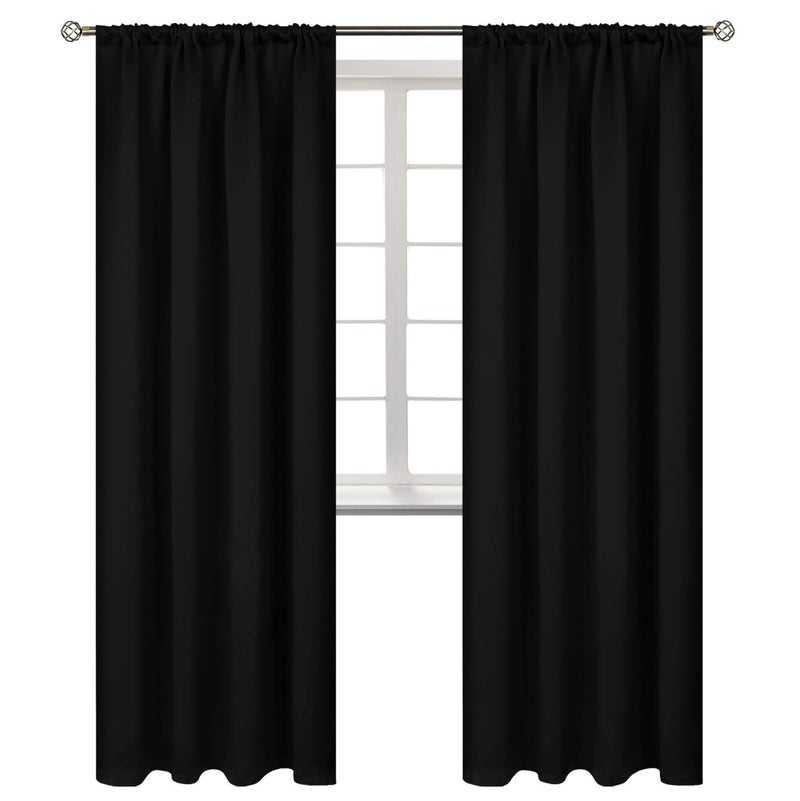 BGment Rod Pocket Blackout Curtains for Bedroom - Thermal Insulated Room Darkening Curtain for Living Room  52 x 84 Inch  2 Panels  Black - Image 1