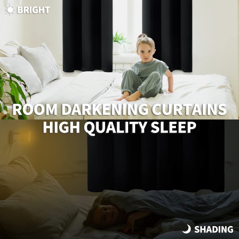 BGment Rod Pocket Blackout Curtains for Bedroom - Thermal Insulated Room Darkening Curtain for Living Room  52 x 84 Inch  2 Panels  Black - Image 2