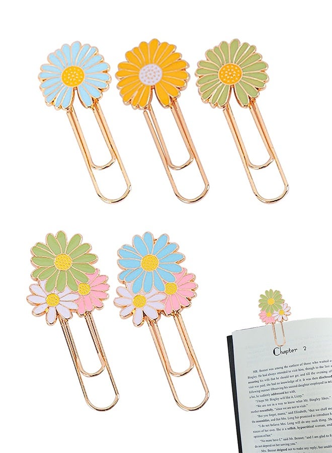 5 PCS Daisy Paper Clips, Metal Paperclip Large Size Paper Clip Cute Bookmark Colorful Office Supplies Present for Teacher  Students, Bookmark Clamp Desk Accessories Stationery for School - Image 1