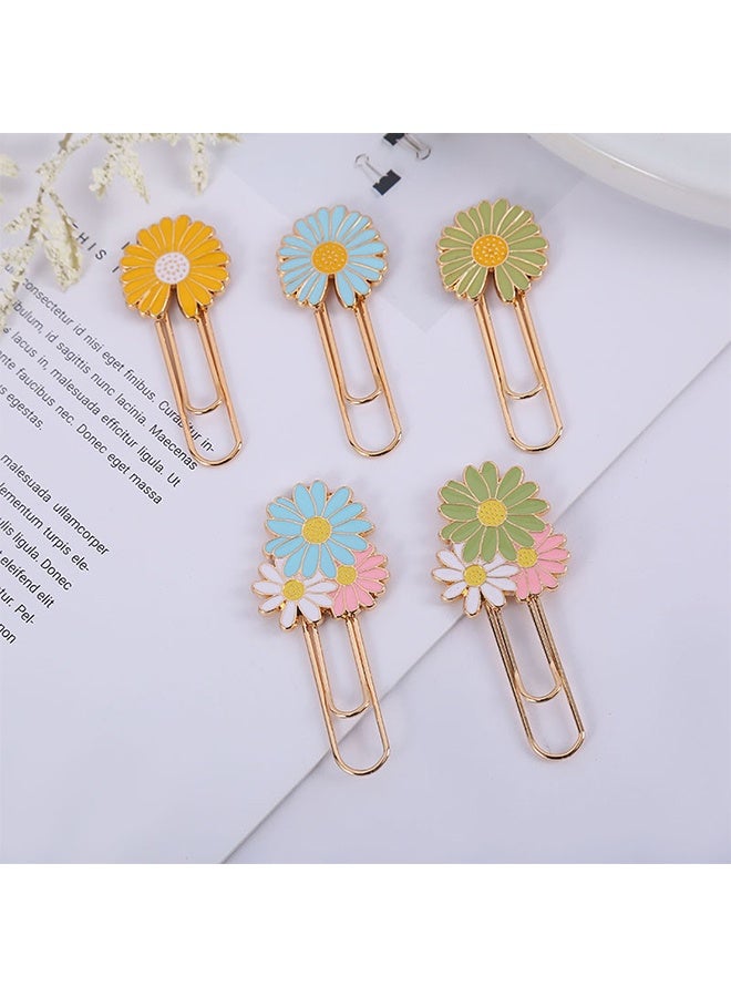 5 PCS Daisy Paper Clips, Metal Paperclip Large Size Paper Clip Cute Bookmark Colorful Office Supplies Present for Teacher  Students, Bookmark Clamp Desk Accessories Stationery for School - Image 2