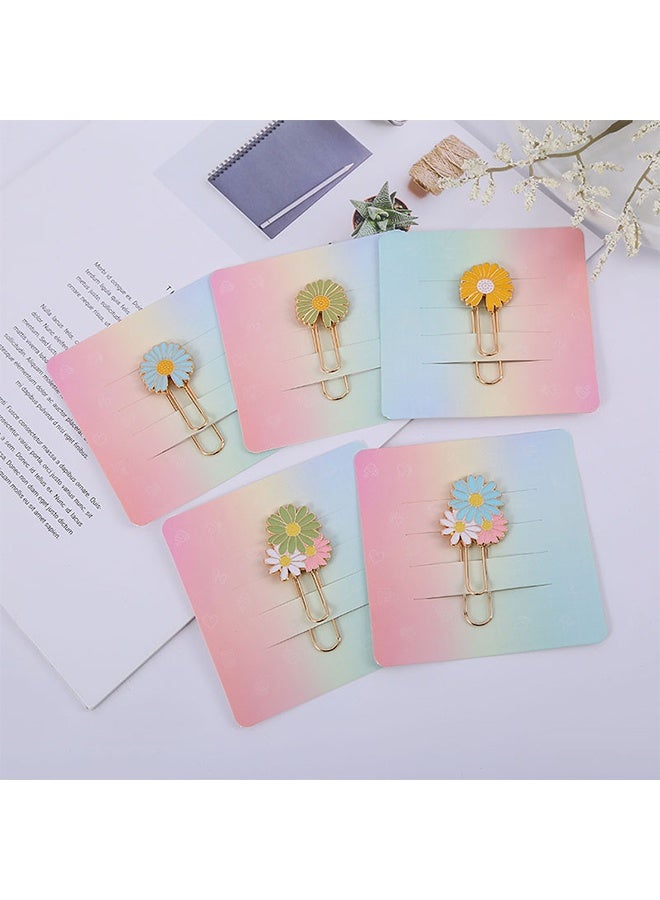 5 PCS Daisy Paper Clips, Metal Paperclip Large Size Paper Clip Cute Bookmark Colorful Office Supplies Present for Teacher  Students, Bookmark Clamp Desk Accessories Stationery for School - Image 3