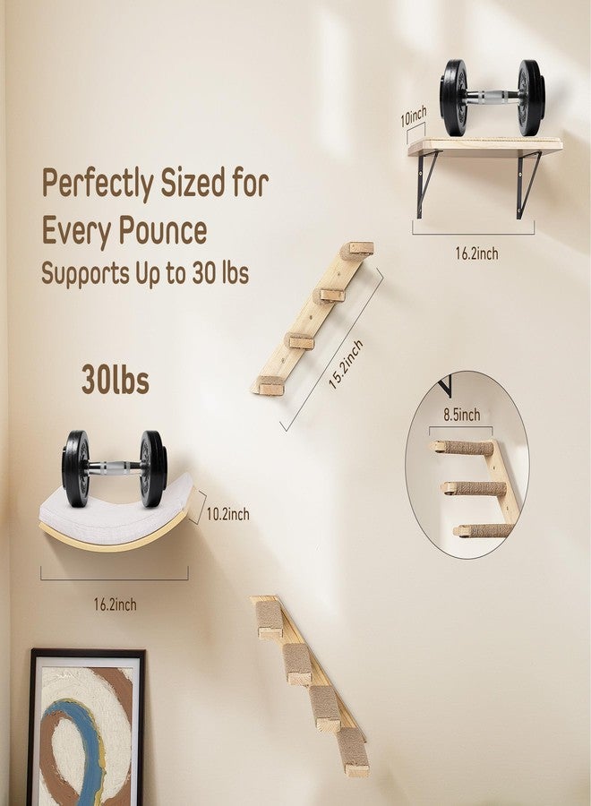 PELUOMOZ Cat Wall Shelves with Cats Window Perch – 4-Piece Wooden Cat Climbing Furniture Set with Soft Foam Curved Bed, Flat Shelf & 2 Wall 4-Steps Ladders - Image 3