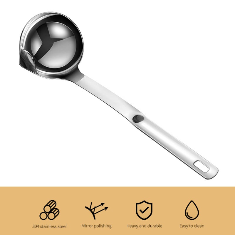 304 Stainless Steel Oil Filter Ladle Heavy-Duty Durable Soup Ladle - Effective Oil Separation Kitchen Tool for Home Kitchen Healthy Meal Prep - Image 2