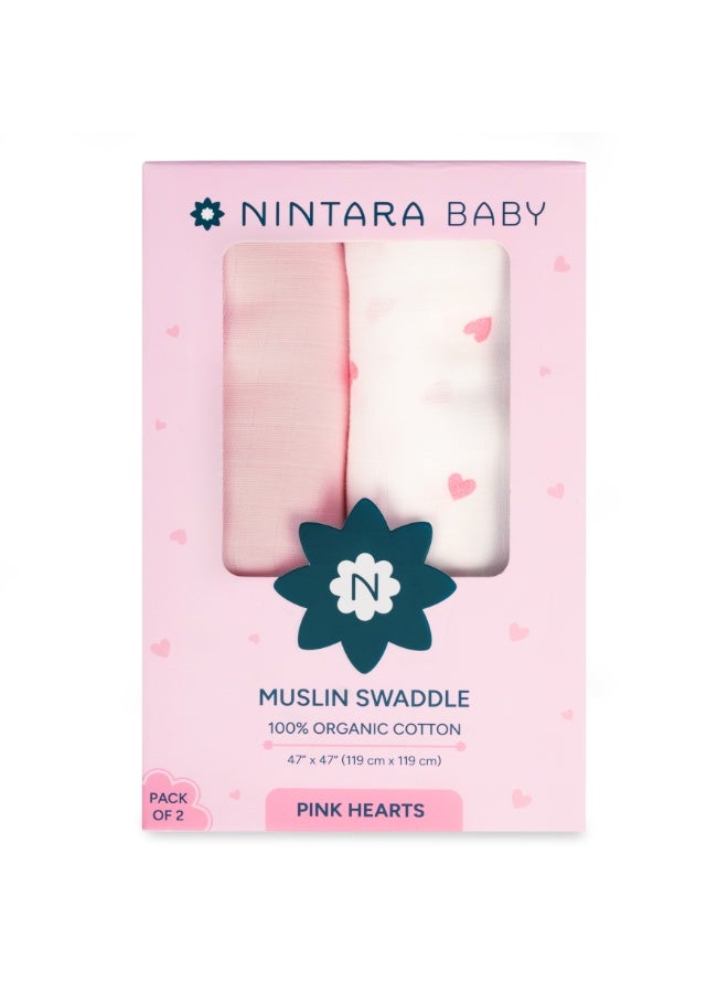 NINTARABABY Extra-Large Swaddle –  Pack of 2, 47" x 47" (119 cm x 119 cm), 100% Organic Premium Muslin Cotton, Ultra-Soft, Breathable & Lightweight, Hypoallergenic, Gifts for Newborn Girls - Image 1