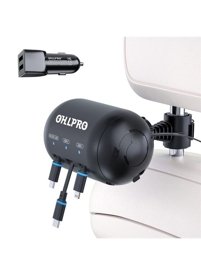 OHLPRO Multi Car Retractable Backseat 3 in 1 36W Car Charging Station Box Compatible with All Phones | iPhone | Samsung | Android | Share Ride Customer Charging Dock Attach to Headrest (Big) - Image 1