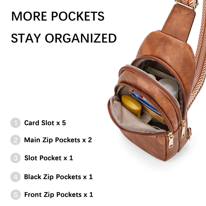 BOSTANTEN Small Sling Bag for Women Leather Crossbody Bags Fanny Pack Chest Bag for Travel, Brown - Image 5