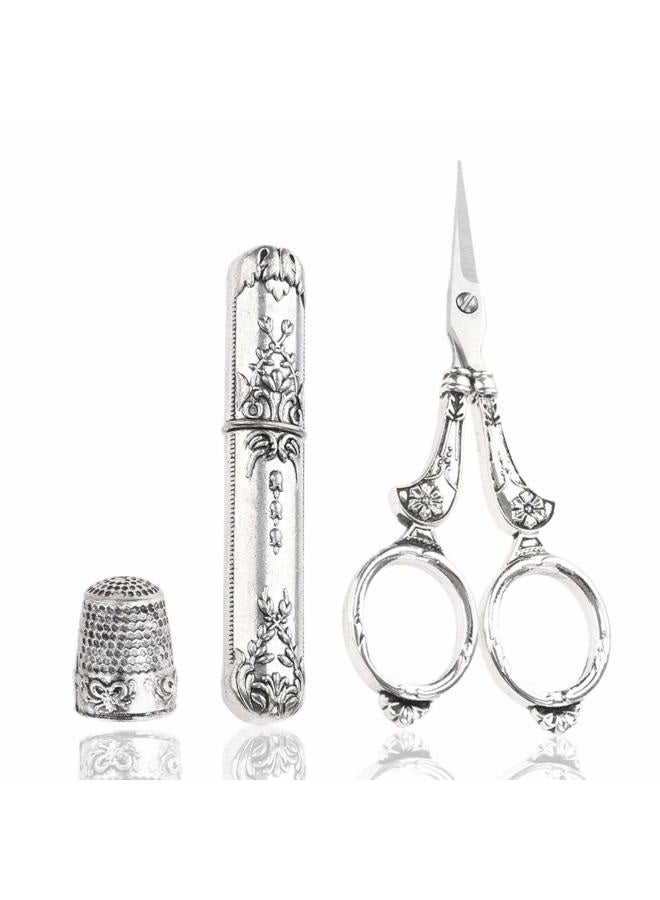 Hicello 3Pcs Professional European Vintage Sewing Kit Scissors Thimble Needle Case Diy Sewing Tools For Embroidery Cross Stitch Crewel Craft - Image 1