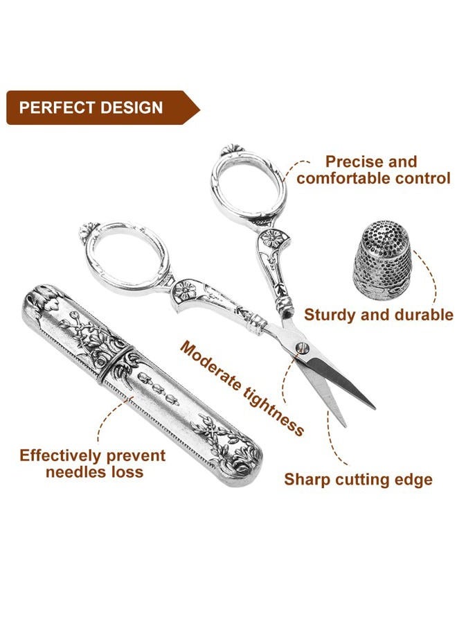 Hicello 3Pcs Professional European Vintage Sewing Kit Scissors Thimble Needle Case Diy Sewing Tools For Embroidery Cross Stitch Crewel Craft - Image 3