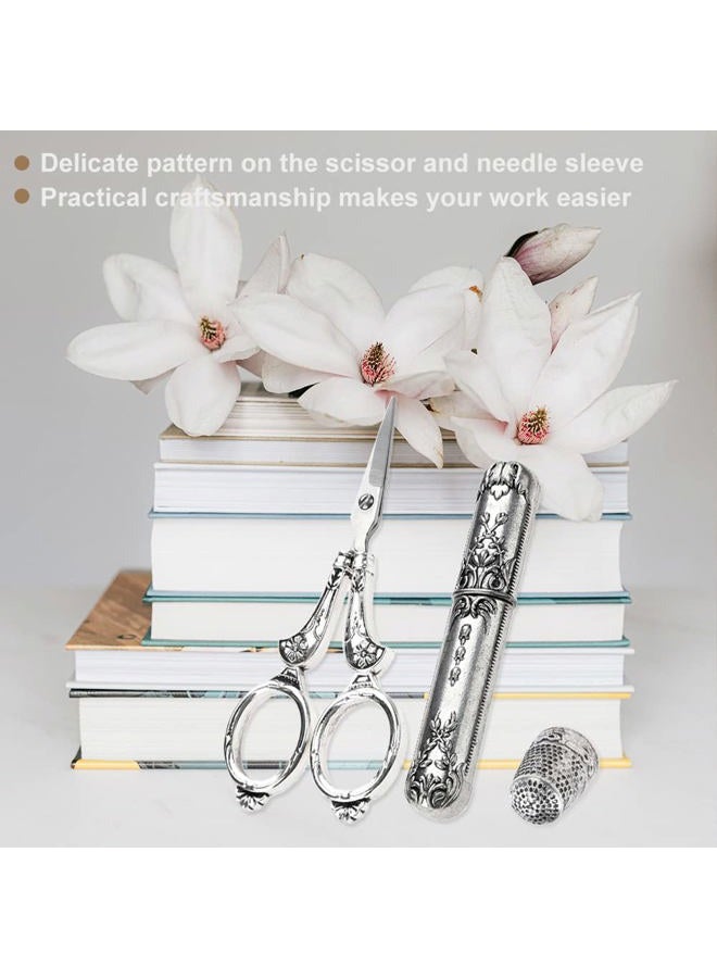 Hicello 3Pcs Professional European Vintage Sewing Kit Scissors Thimble Needle Case Diy Sewing Tools For Embroidery Cross Stitch Crewel Craft - Image 5