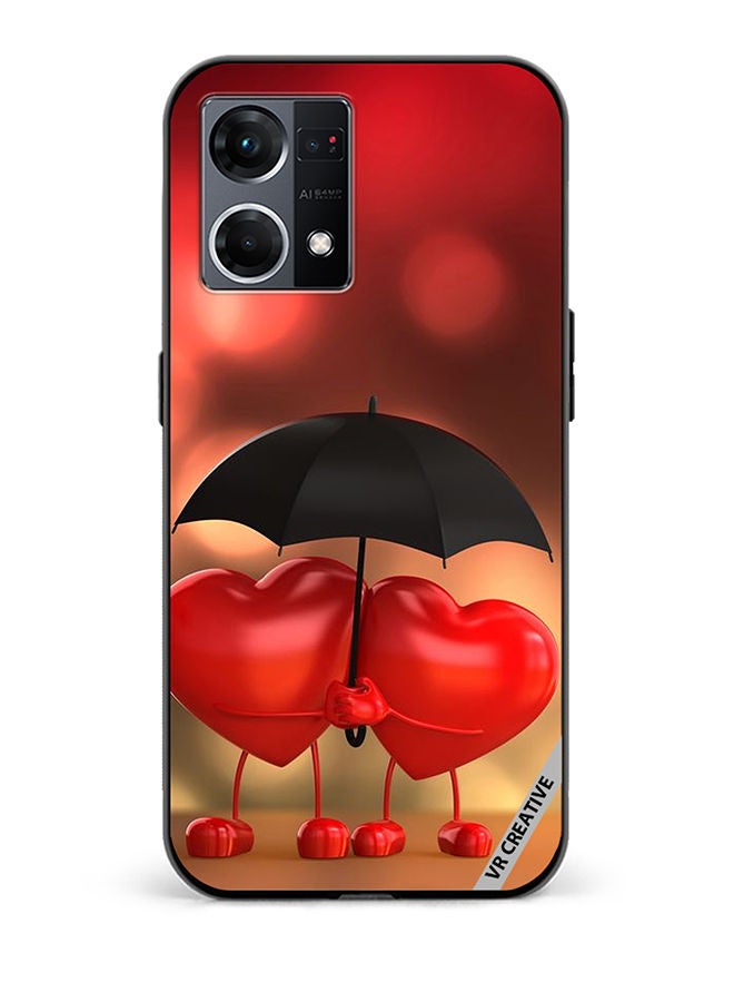 VR CREATIVE Protective Case Cover For Oppo Reno8 4G Hearts Under Umbrella Design Multicolour - Image 1