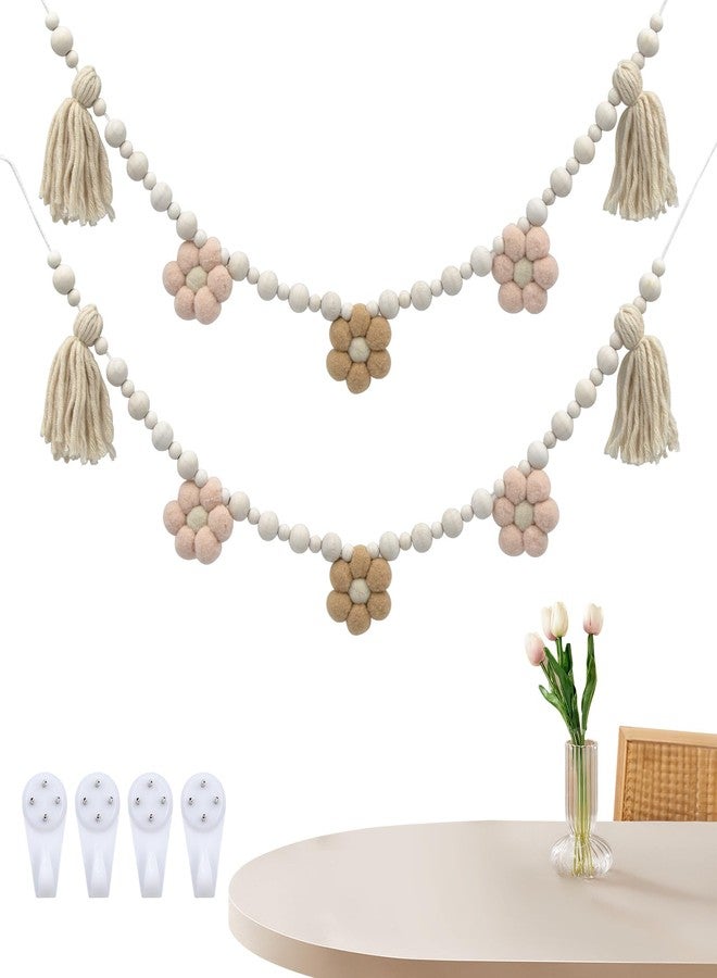 MHLLGN Decorations for Home, 2 Pack Boho Tassel Garland with Wooden Beads and Felt Flower, Wall Decorations for Living Room, Home Decor for Kitchen, Living Room, Entryway - Image 1