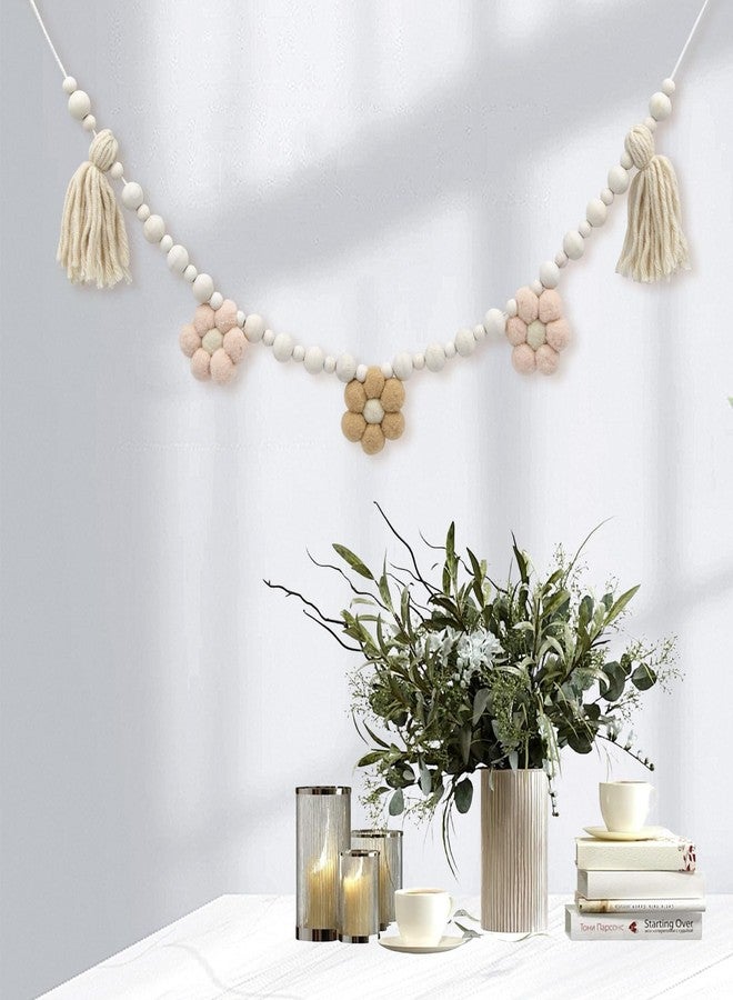 MHLLGN Decorations for Home, 2 Pack Boho Tassel Garland with Wooden Beads and Felt Flower, Wall Decorations for Living Room, Home Decor for Kitchen, Living Room, Entryway - Image 3