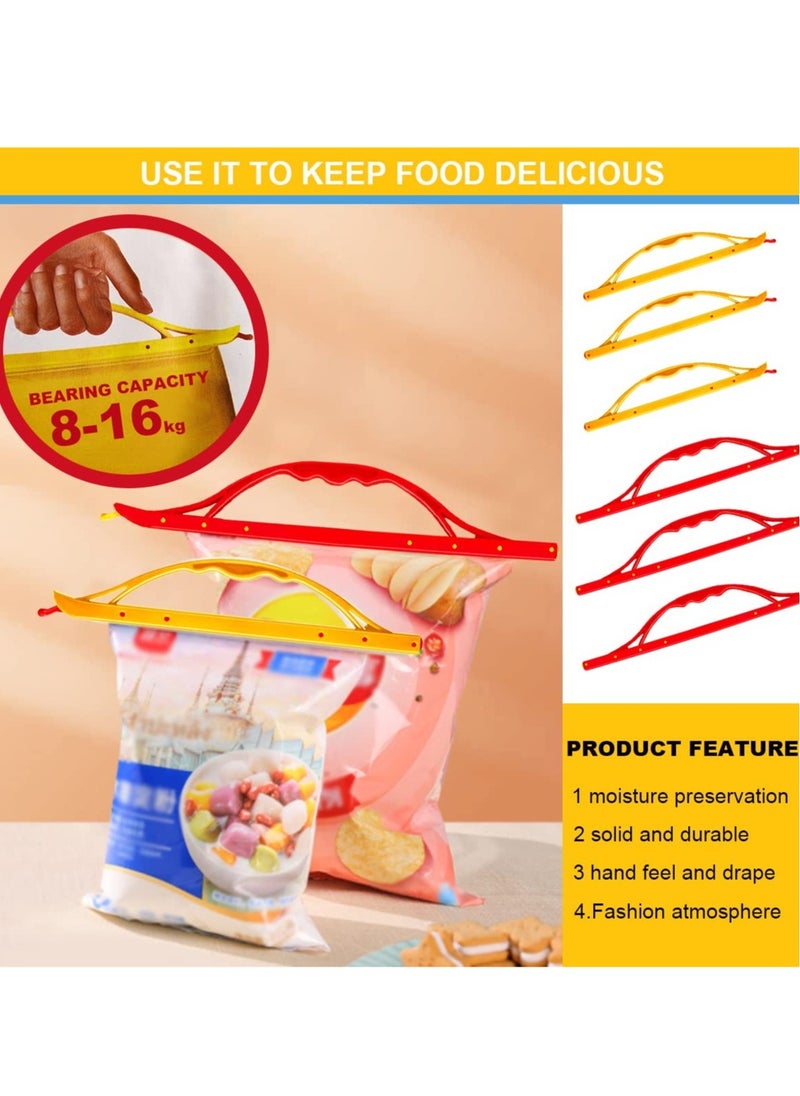 KASTWAVE - 6 PCS Food Bag Clips,Portable Sealing Clips with Handle, Sturdy Food Bag Clips, Suitable for Food Storage, Food Clips for Sealing, Snacks, Cereals & Coffee (3 Red-b,3 Yellow-s) - Image 1