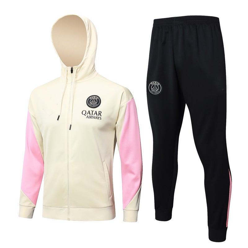 Generic Autumn Winter Warm-up PSG Inter Barca Soccer Hooded Jacket F563# Paris apricot 