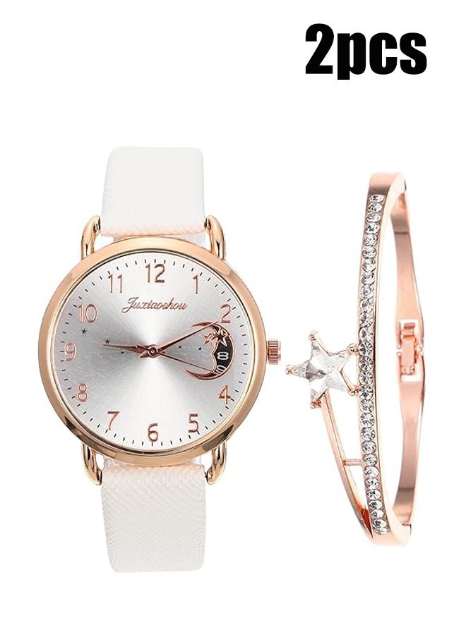 YJ Womens Watch Gifts Set with Bracelet White for Lady Female Girls Minimalist Slim Thin Casual Dress Analog Quartz Wrist Watches - Image 1