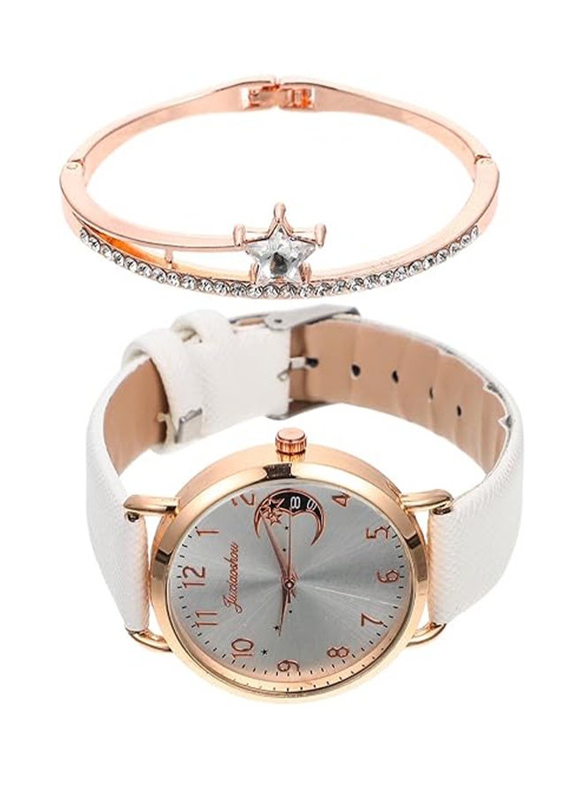 YJ Womens Watch Gifts Set with Bracelet White for Lady Female Girls Minimalist Slim Thin Casual Dress Analog Quartz Wrist Watches - Image 4