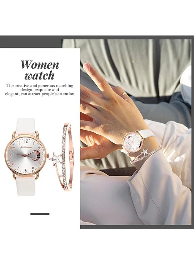 YJ Womens Watch Gifts Set with Bracelet White for Lady Female Girls Minimalist Slim Thin Casual Dress Analog Quartz Wrist Watches - Image 3