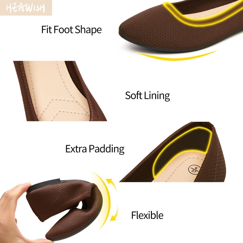 HEAWISH Womenâ€™s Ballet Flat Flats Shoes Comfortable Mesh Pointed Toe Slip On Dress Shoes(Tan,US8) - Image 4