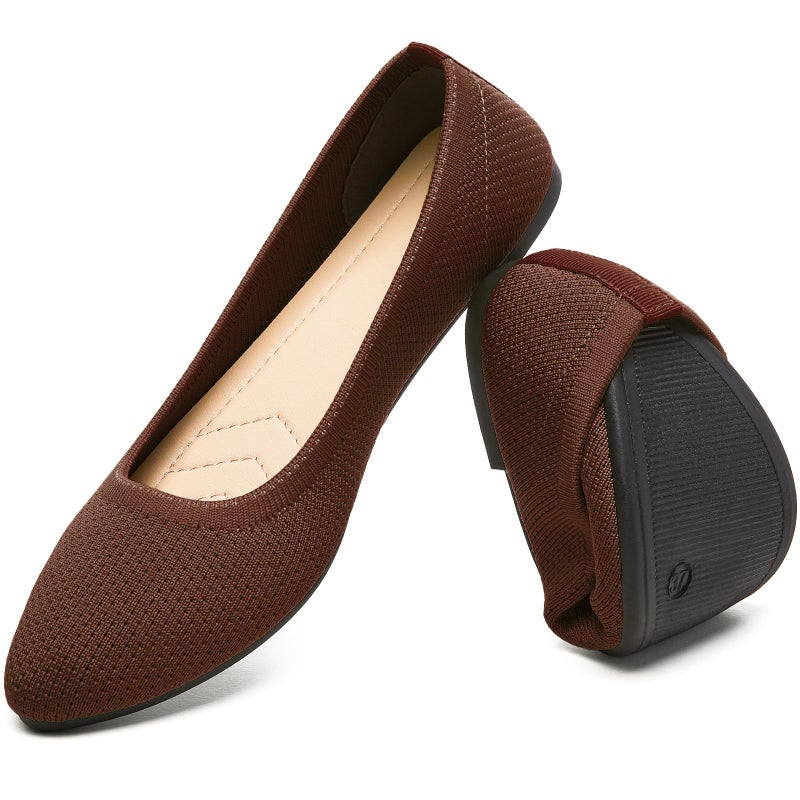 HEAWISH Womenâ€™s Ballet Flat Flats Shoes Comfortable Mesh Pointed Toe Slip On Dress Shoes(Tan,US8) - Image 1
