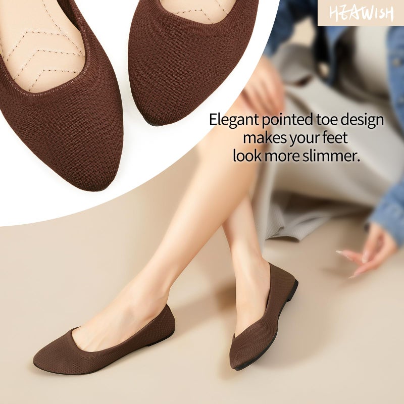 HEAWISH Womenâ€™s Ballet Flat Flats Shoes Comfortable Mesh Pointed Toe Slip On Dress Shoes(Tan,US8) - Image 5